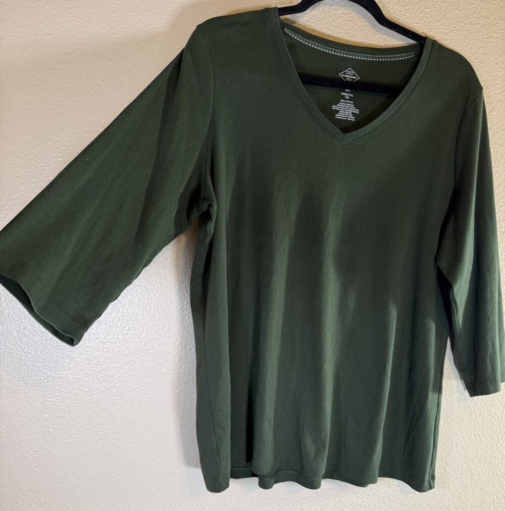 St. John's Bay Womens Plus XXL Essential Tee 3/4 Sleeve Green